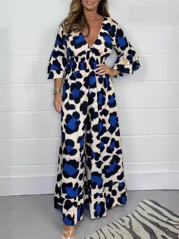 Women's Fashion Leopard Print Printed Casual Elastic Jumpsuits