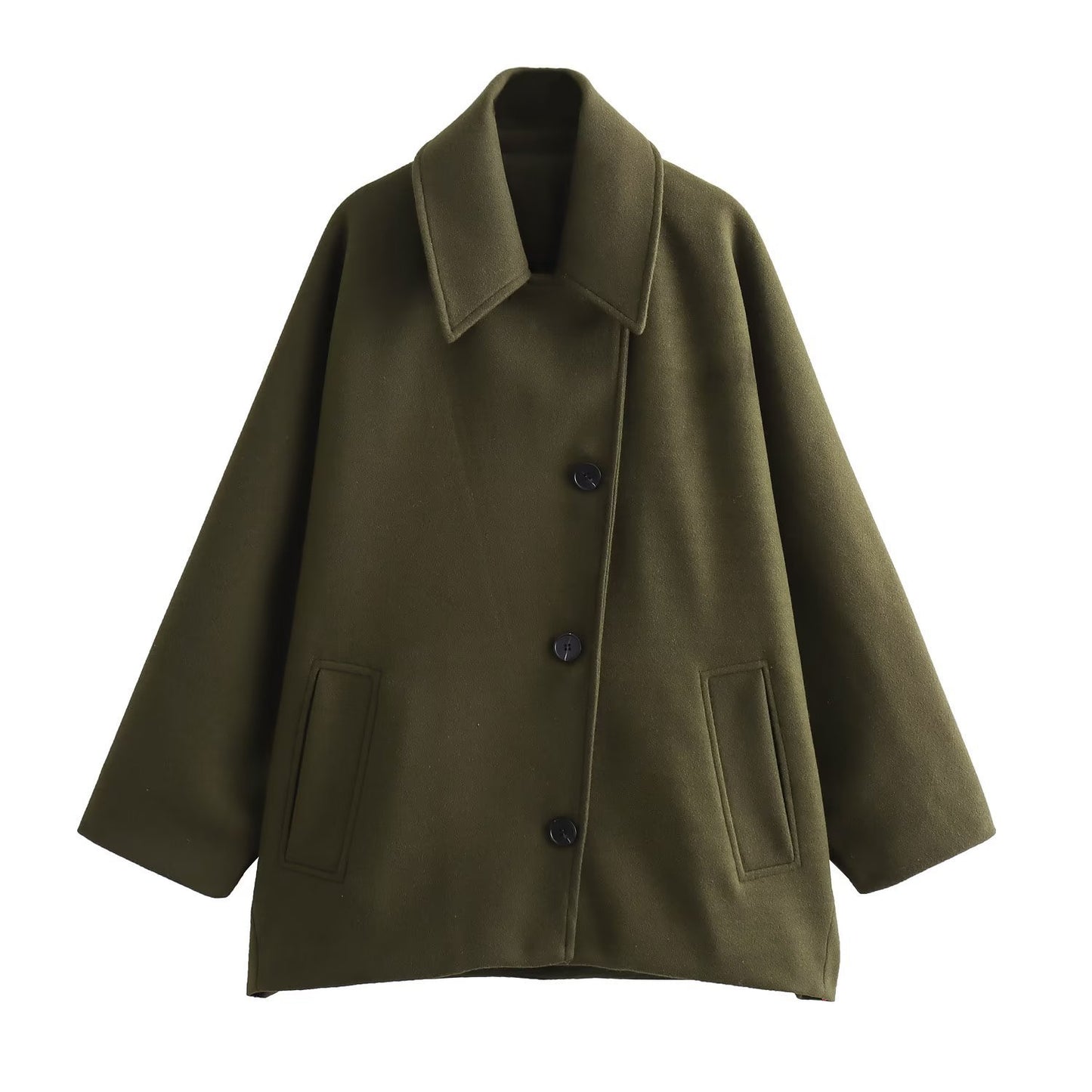 Women's Woolen Fashion Polo Collar Blended Cape Coats