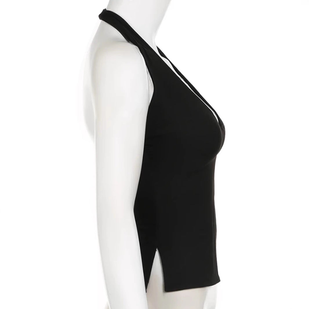 Women's Sexy Halter Backless Slit Sleeveless Summer Tops