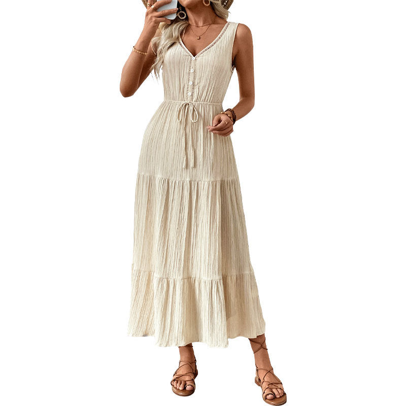 Casual Vacation Dress Summer Texture Sleeveless Dresses