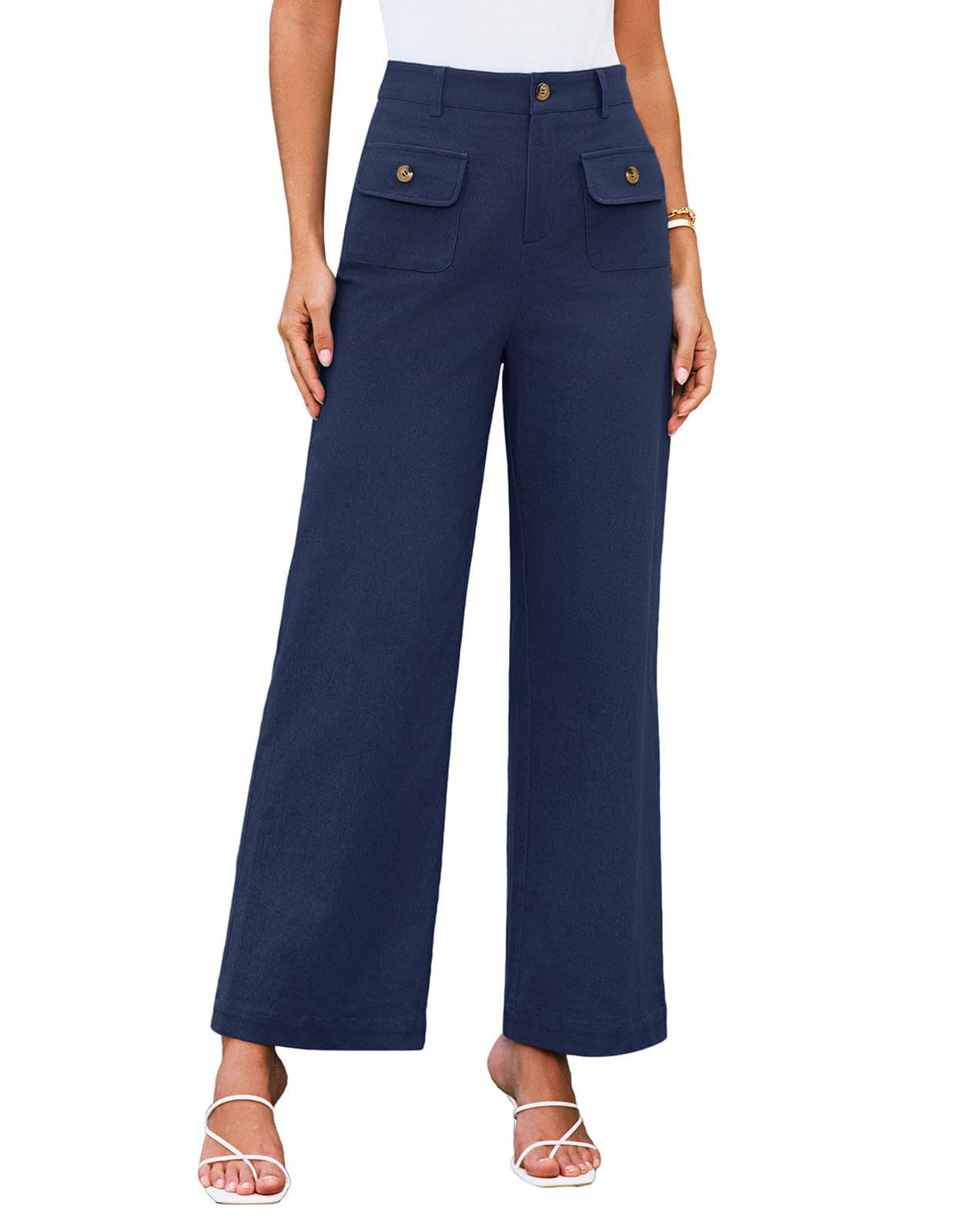 Women's Wide Leg Stretch Trousers Formal Wear Business Pants