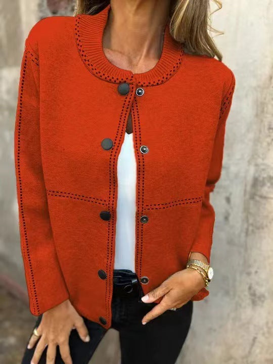 Striped Loose Round Neck Button Long Sweater