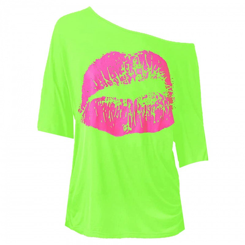 Women's Nostalgic Big Lip Printings Generation Shoulder Blouses