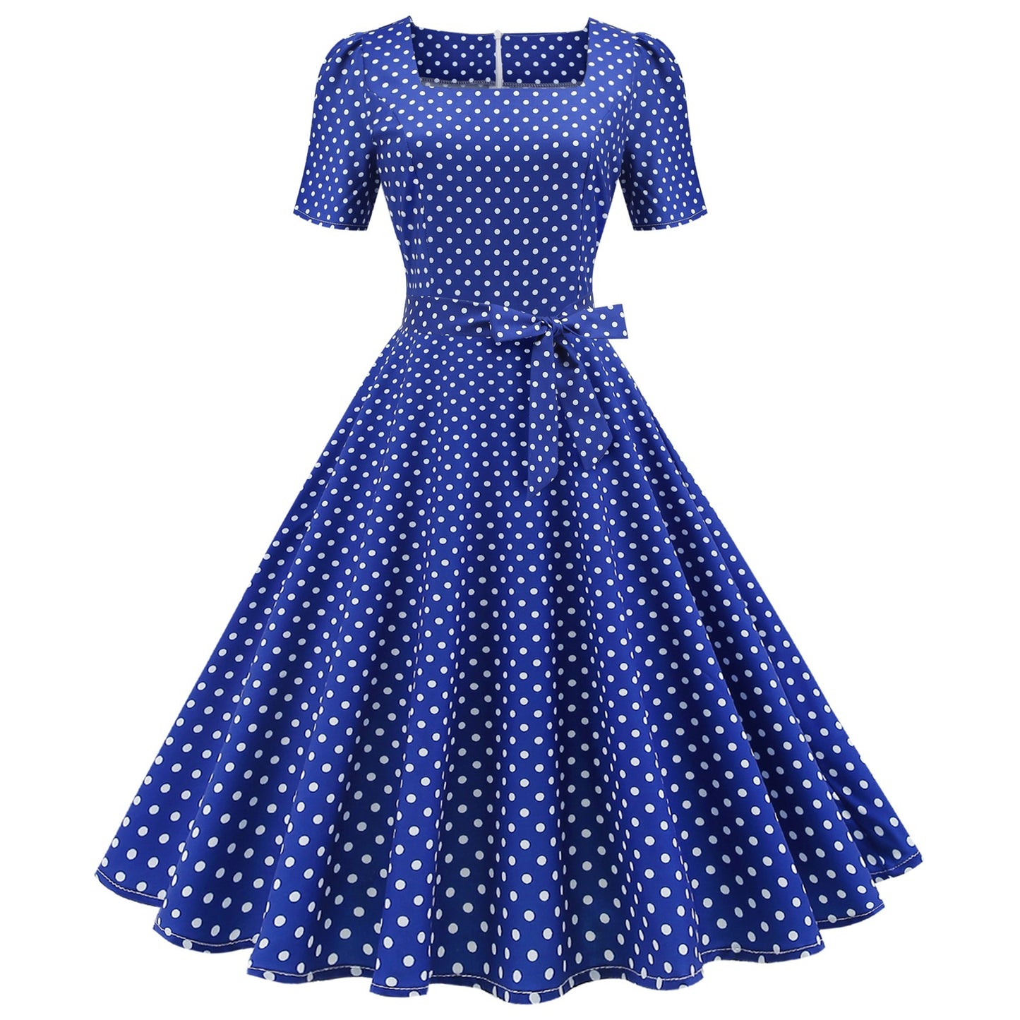 Women's Temperament Square Collar Sleeve Polka Dot Dresses