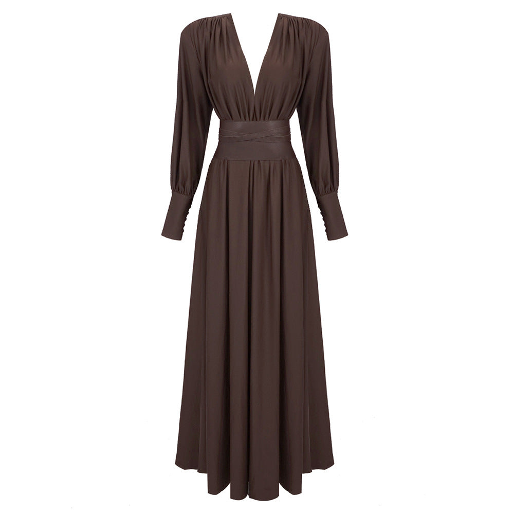 Women's Chocolate Design Pleated Dress Brown Dresses