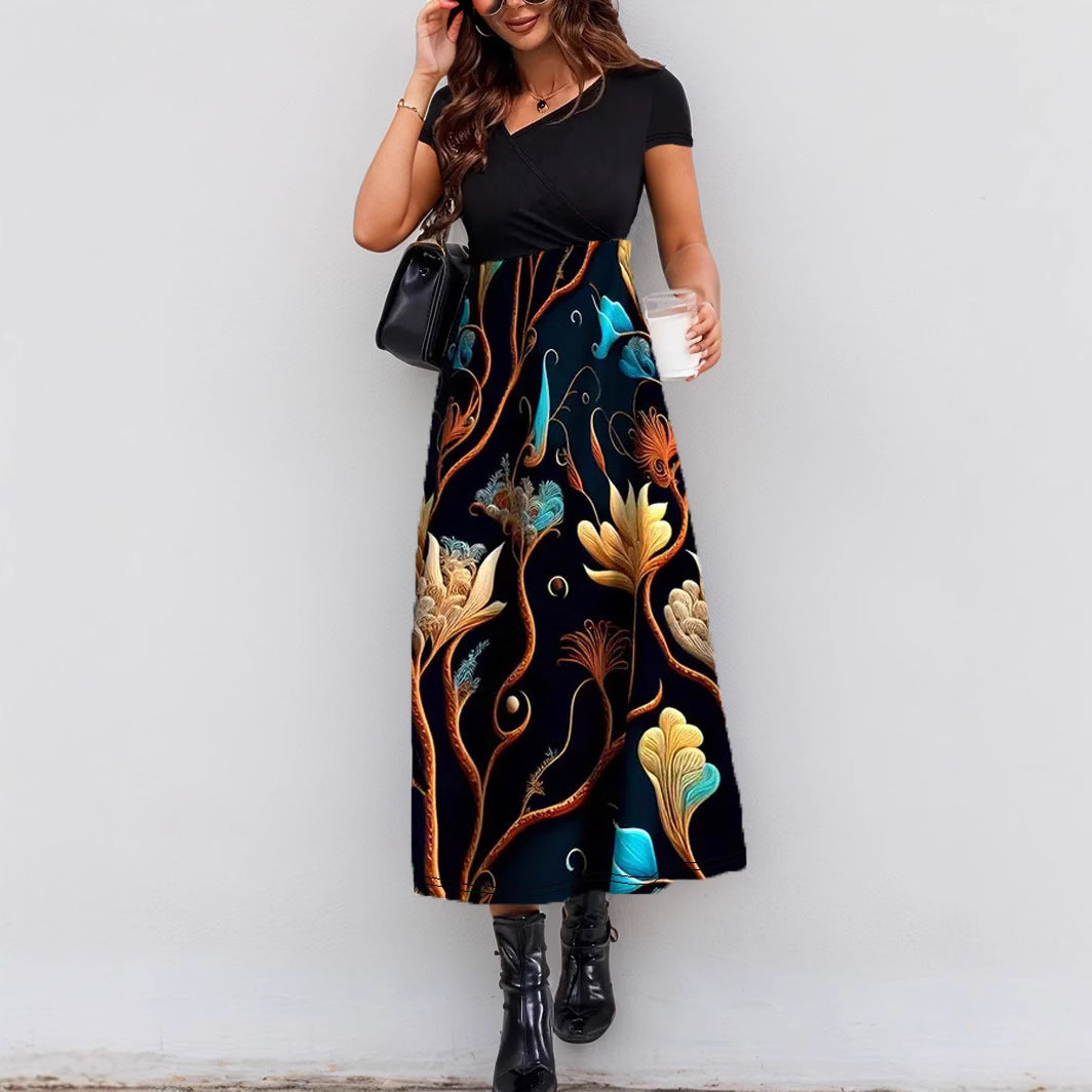 Women's Stitching Printing Elegant Fashion Dress Clothing