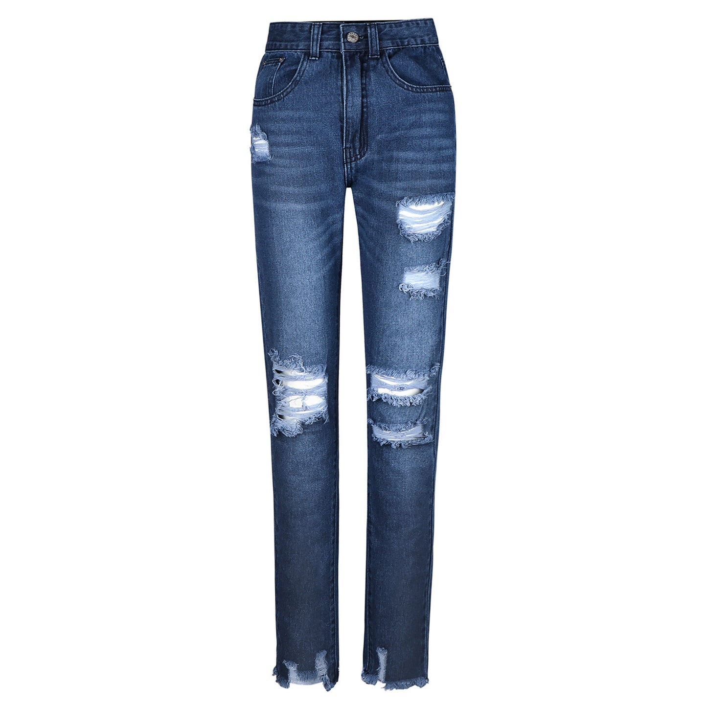 Women's Tight-fitting Solid Color Denim With Hole Jeans