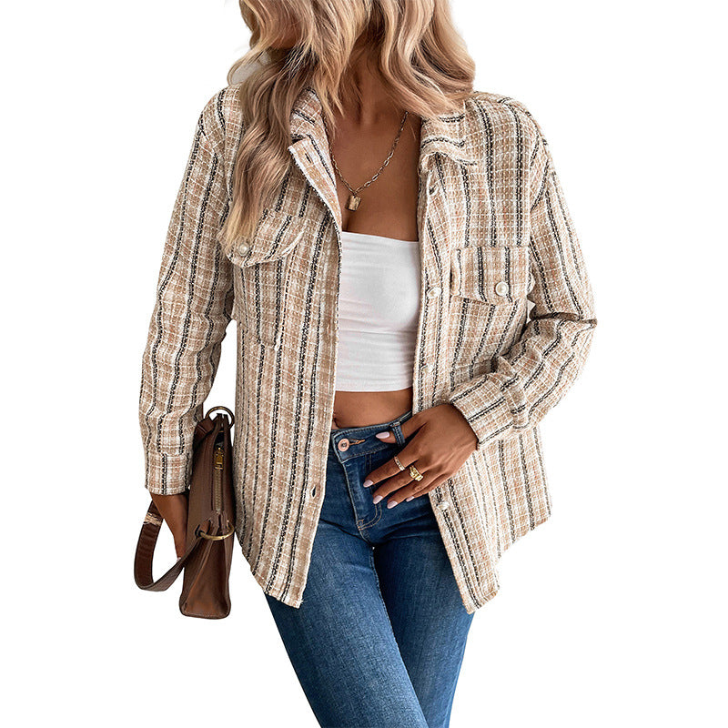 Slouchy Classic Style Design Retro Plaid Jackets