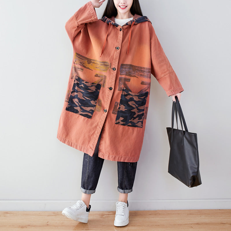 Looking Washed-out Anorak Personalized Batwing Sleeve Coats