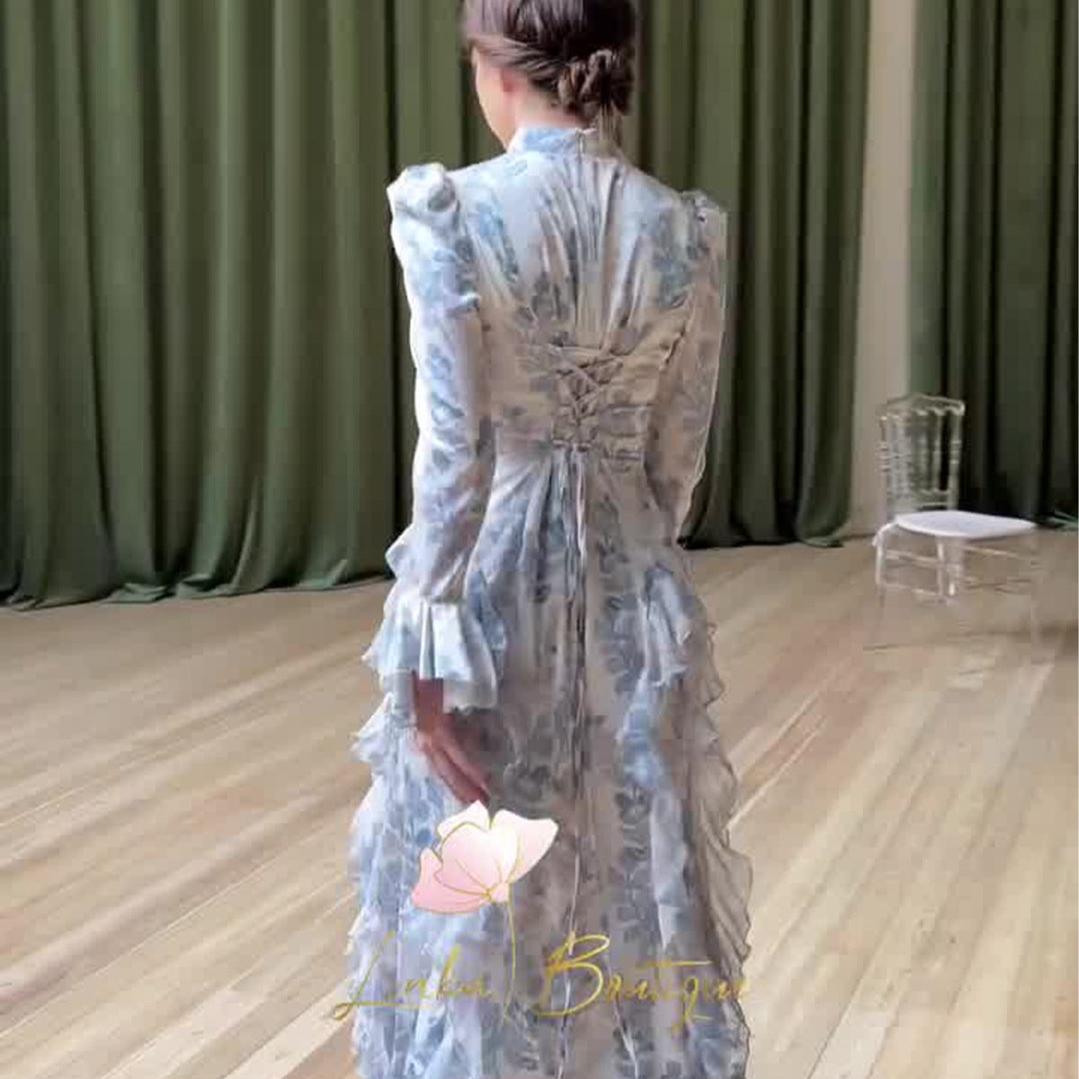 Women's Gentle Slim Fit Tied Printed Satin Dresses