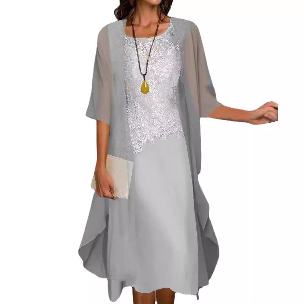 Lace Chiffon Solid Color Dress Two-piece Suits