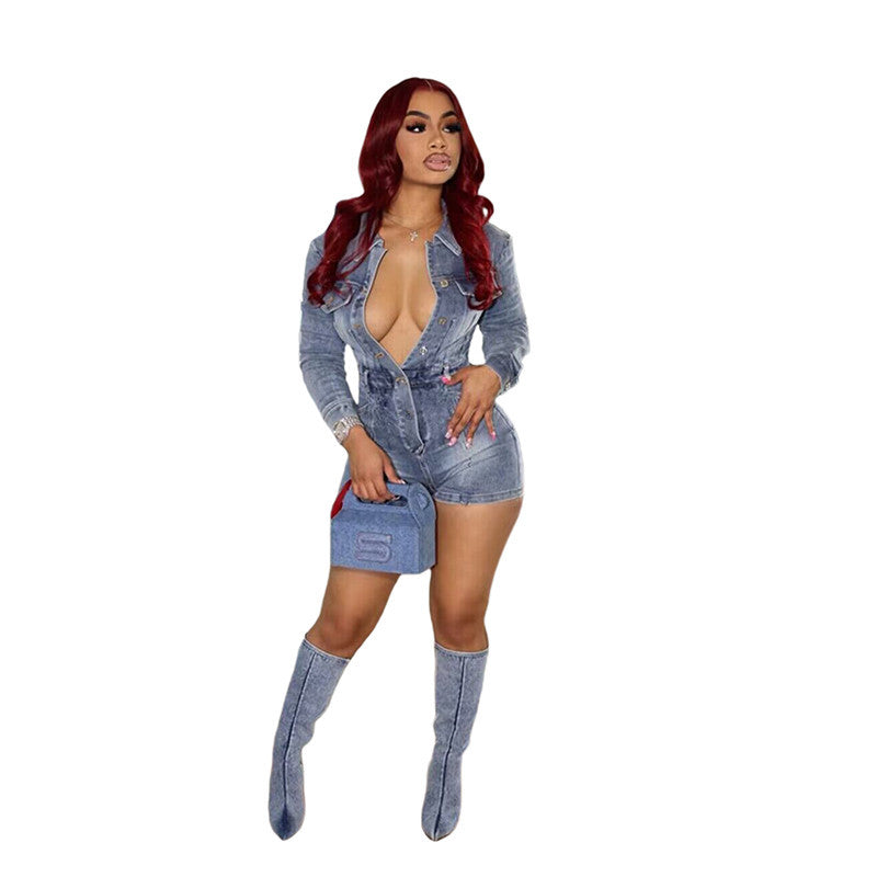 Charming Elegant Classic Spring Denim Stretch Jumpsuits