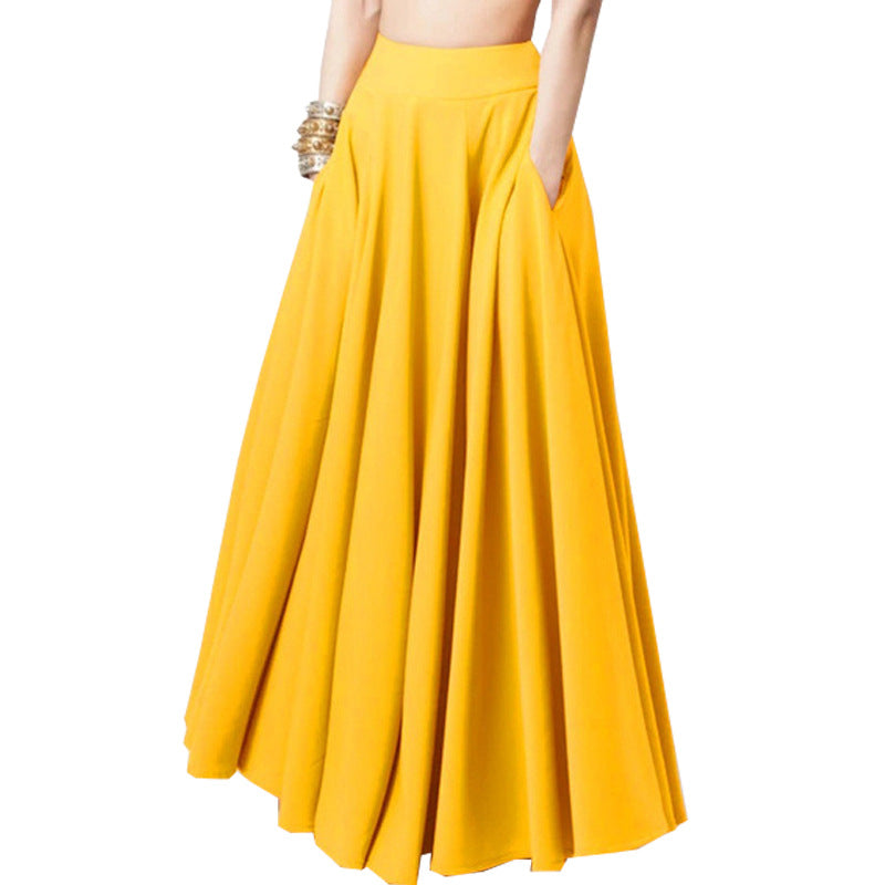 Women's Spring Solid Color Long Pleated Elastic Skirts