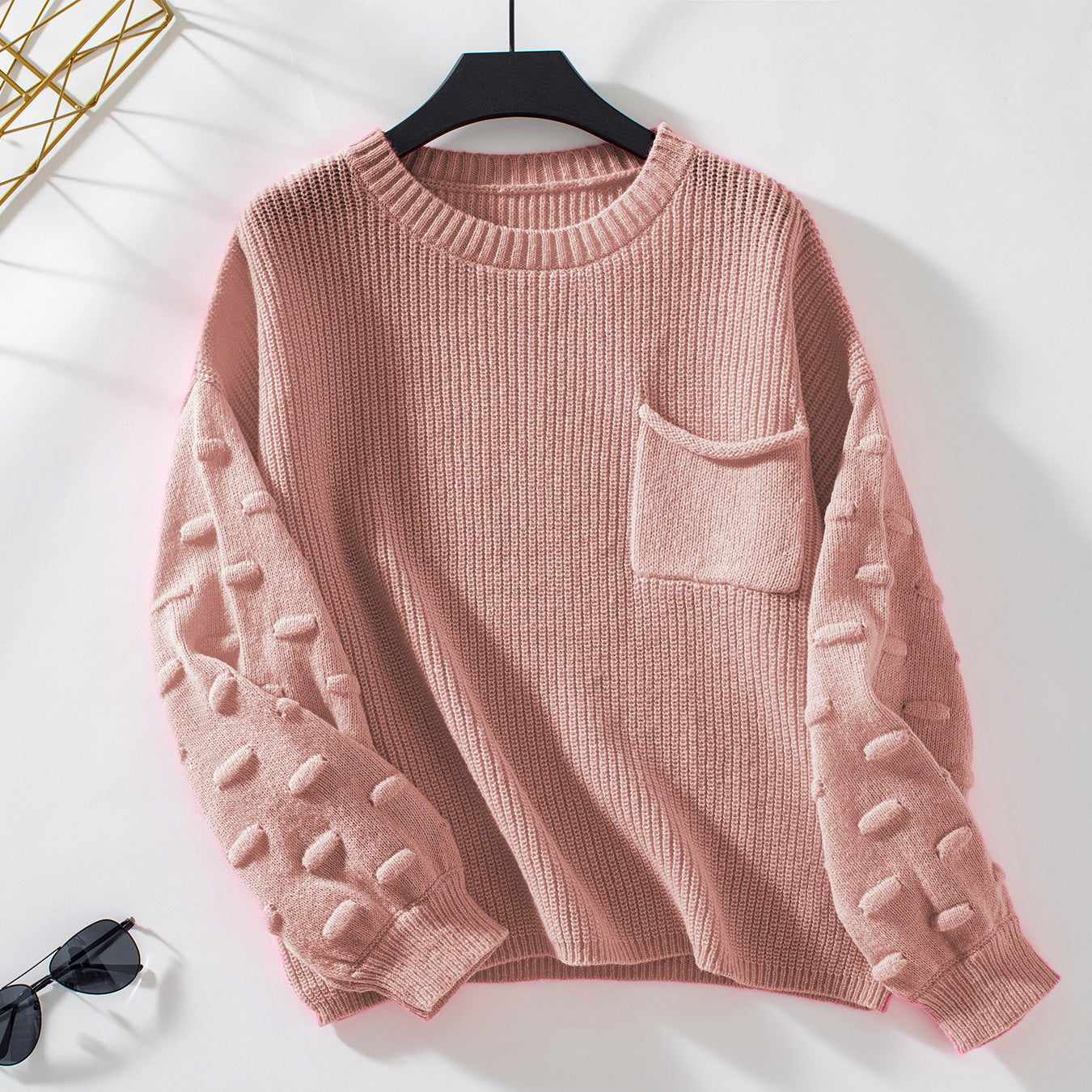 Women's Solid Color Pocket Pullover Knitted Fashion Sweaters