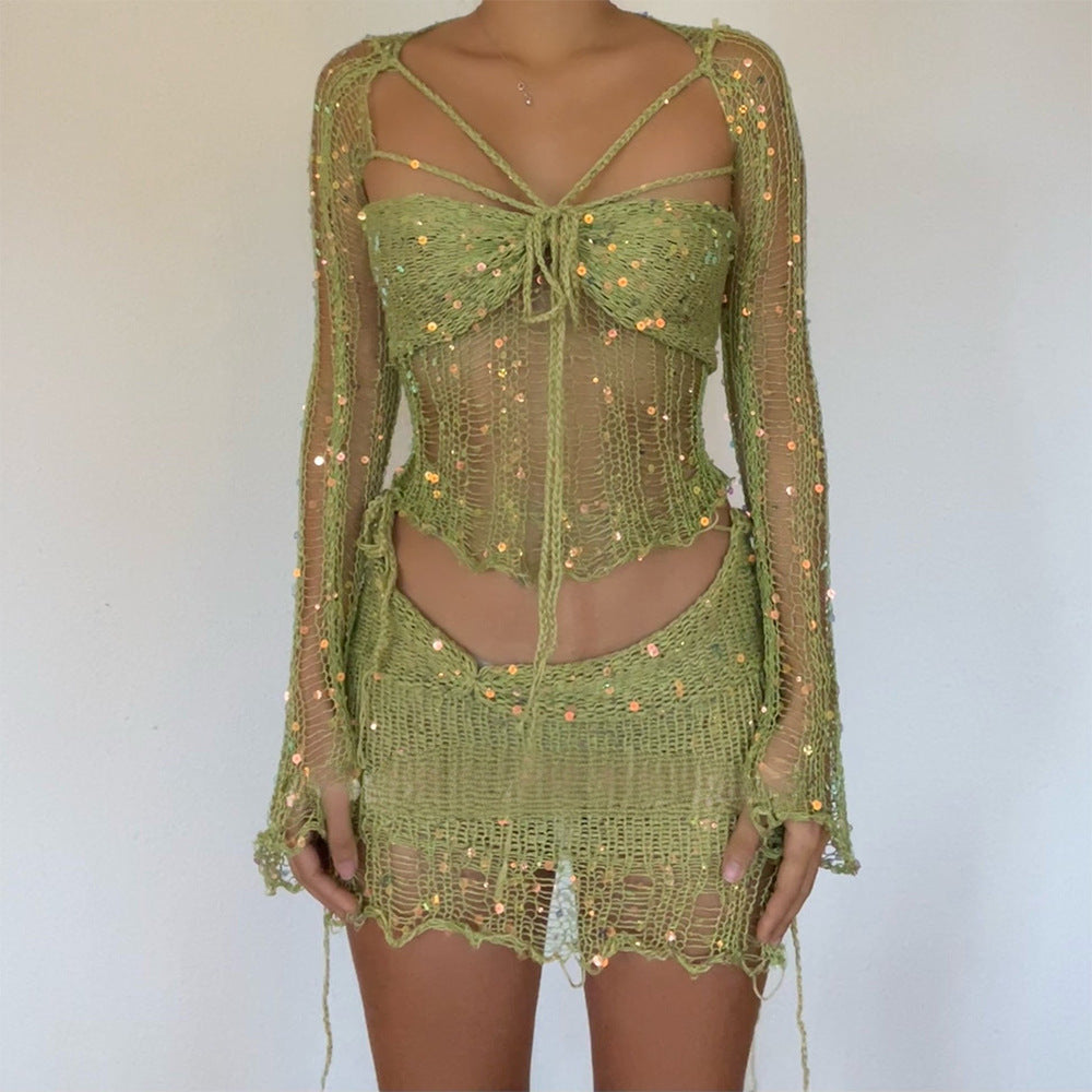 Women's Glamorous Creative Sequin Knitted Three-piece Suits