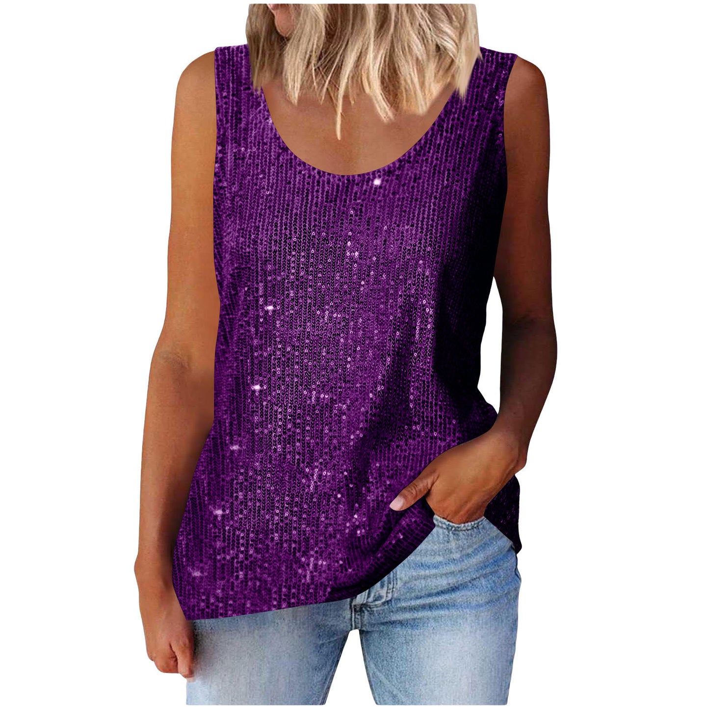 Women's Commuter Sequins Loose-fitting Round Neck Color Tops