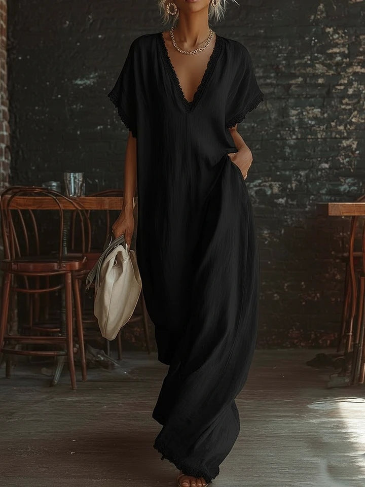 Women's Elegant Comfortable Lace Loose Linen Cotton Dress
