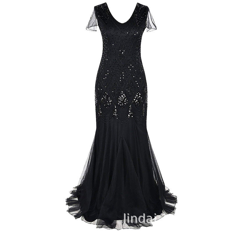 Women's Retro Sequined Dress Banquet Light Luxury Evening Dresses
