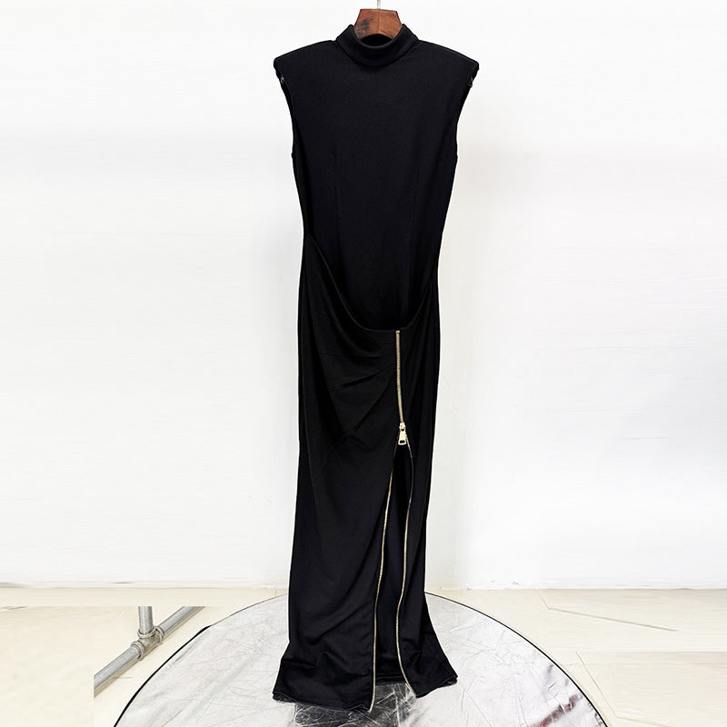 Fashion Sleeveless Zipper Split Stretch Long Dress