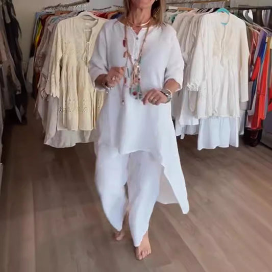 Women's Fashion Cotton Linen Casual Long Shirt Wide Suits