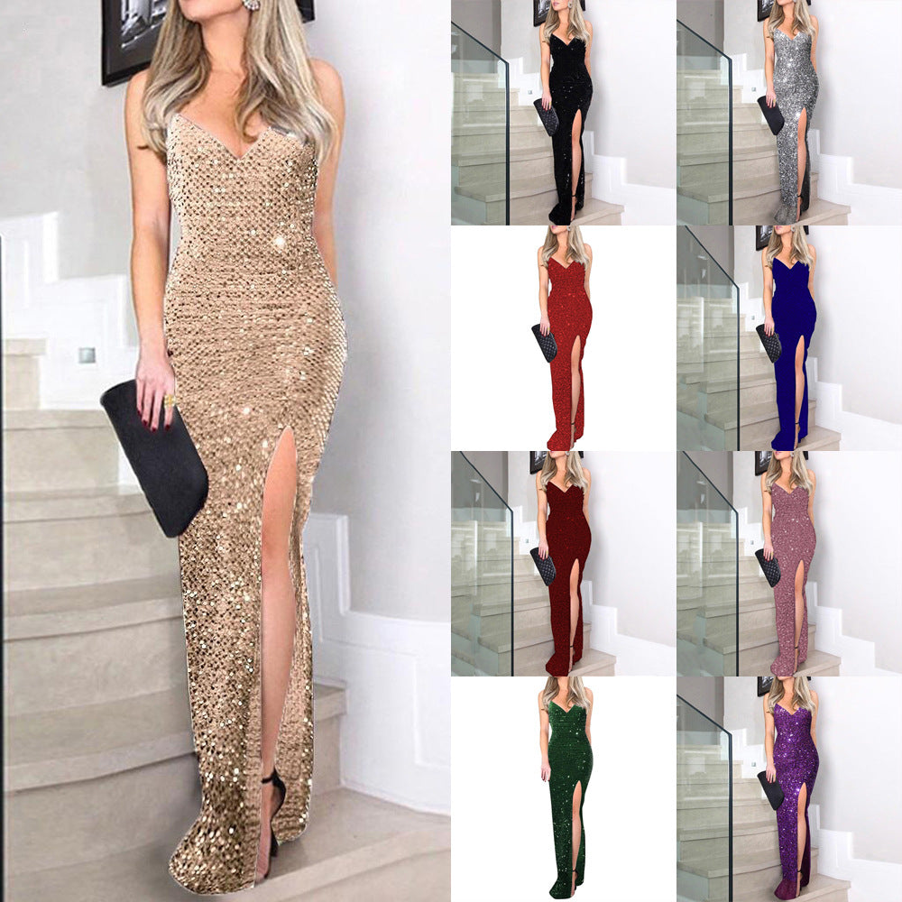 Women's Summer Sexy Fashion Sleeveless Dress Sequined Evening Dresses