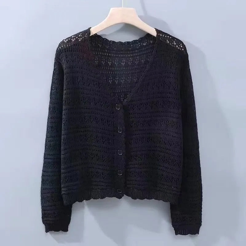 Women's Shirt Fresh Candy Color Knitted Light Breathable Long Sleeves Sun Women's Sweater