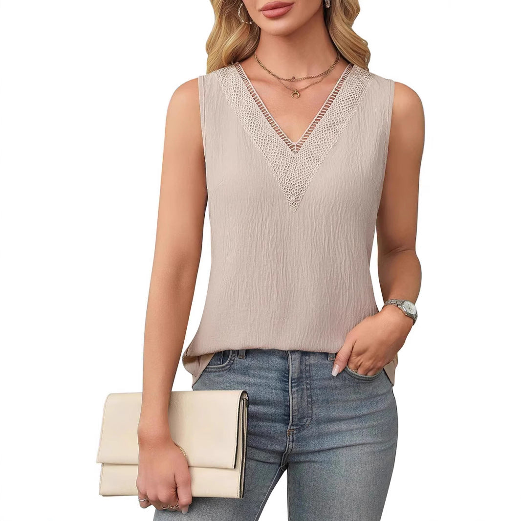 Collar Sleeveless Simple Summer Solid Color Tops