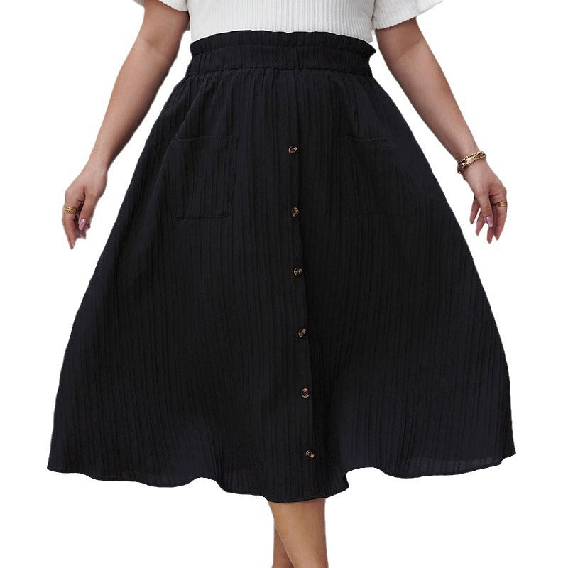 Button High Waist Summer Loose Swing Skirts