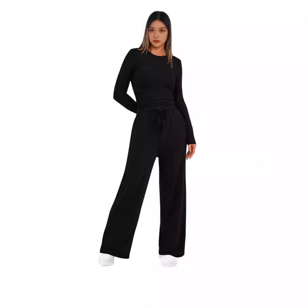Autumn Solid Color Casual Waist Pleated Tops