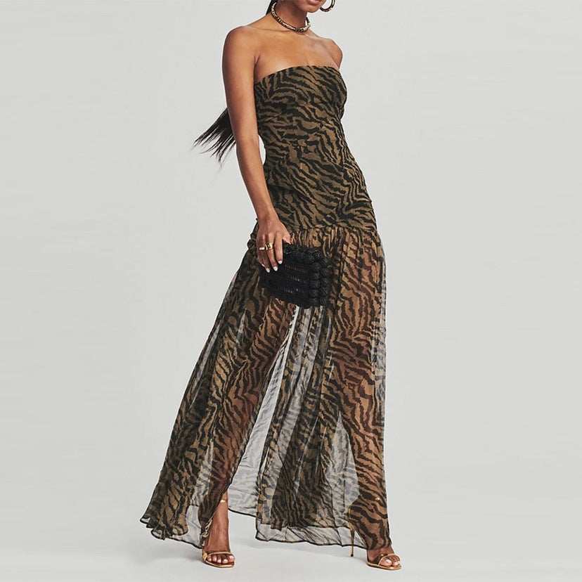 Positioning Printed Horse Pattern Sexy Backless Dresses