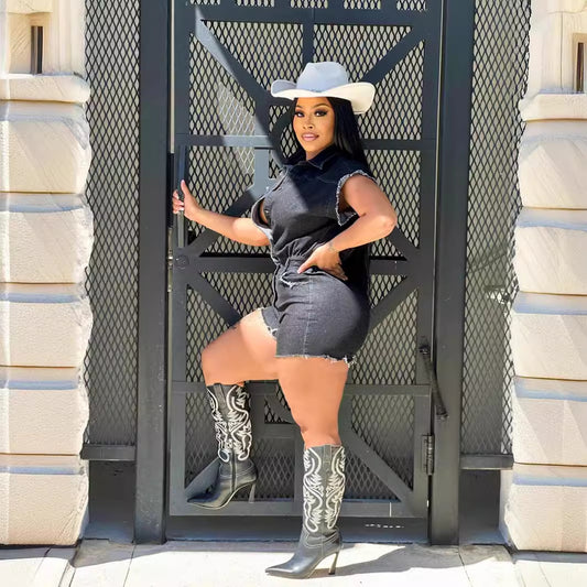 Women's Sexy Sleeve Stretch Denim One-piece Summer Jumpsuits