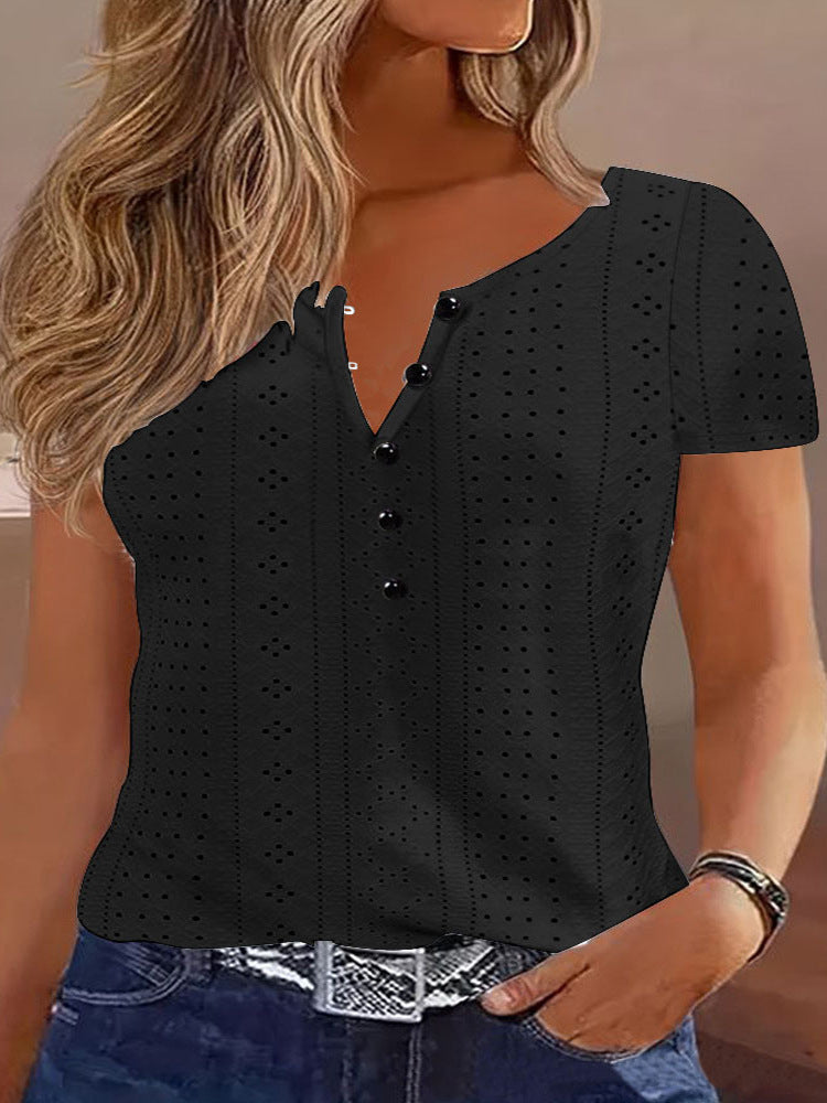 Women's Casual Loose Comfortable Round Neck Jacquard Blouses