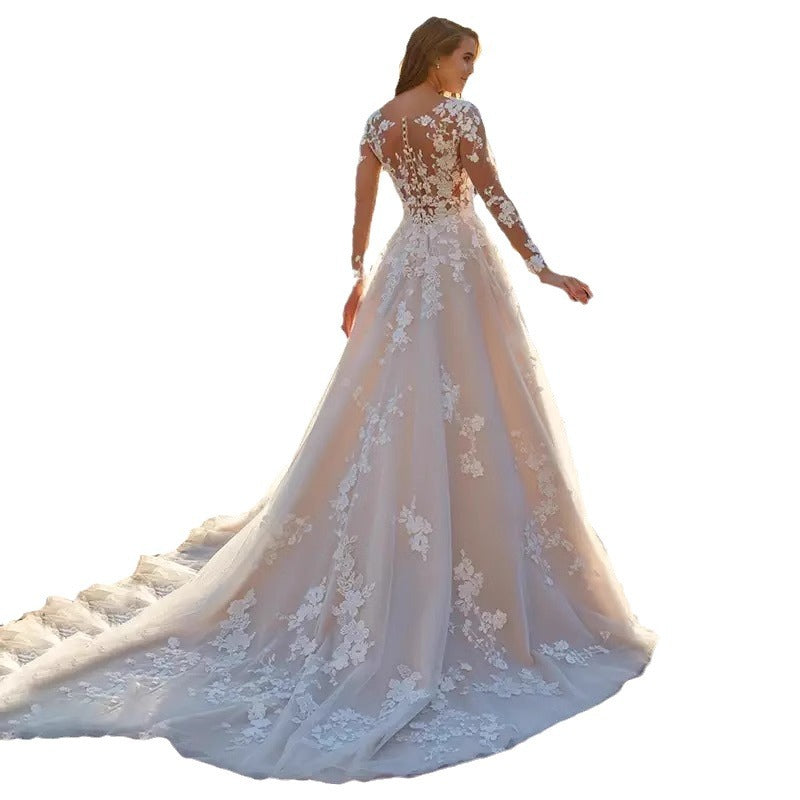 White Bridal Dress Long-sleeved Tight Waist Wedding Dresses