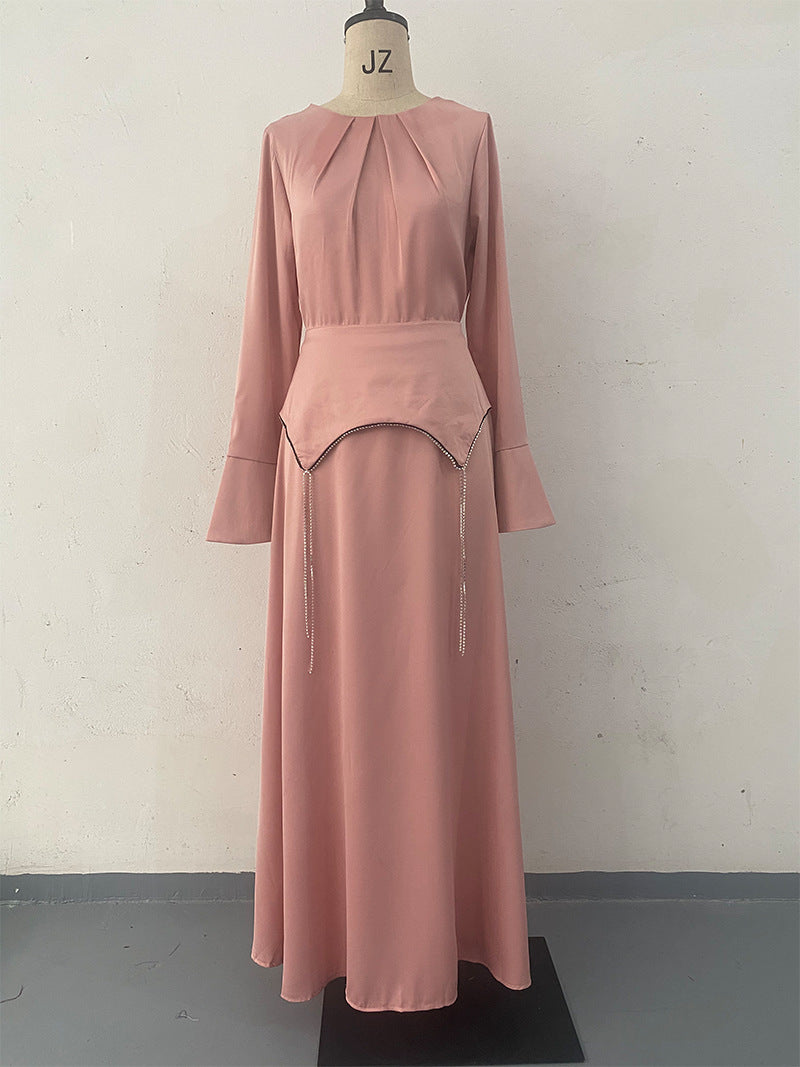 Autumn Solid Color Long Sleeve Chain Dresses
