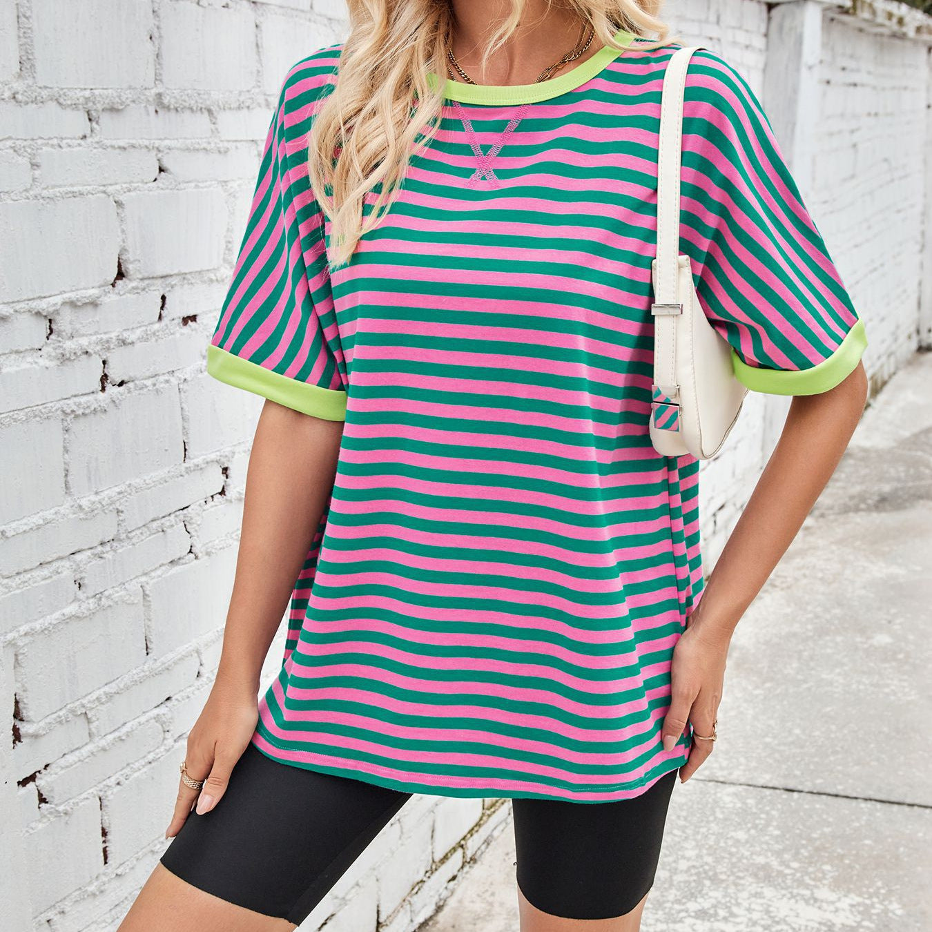 Women's Summer Casual Striped Crew Neck Trendy Blouses
