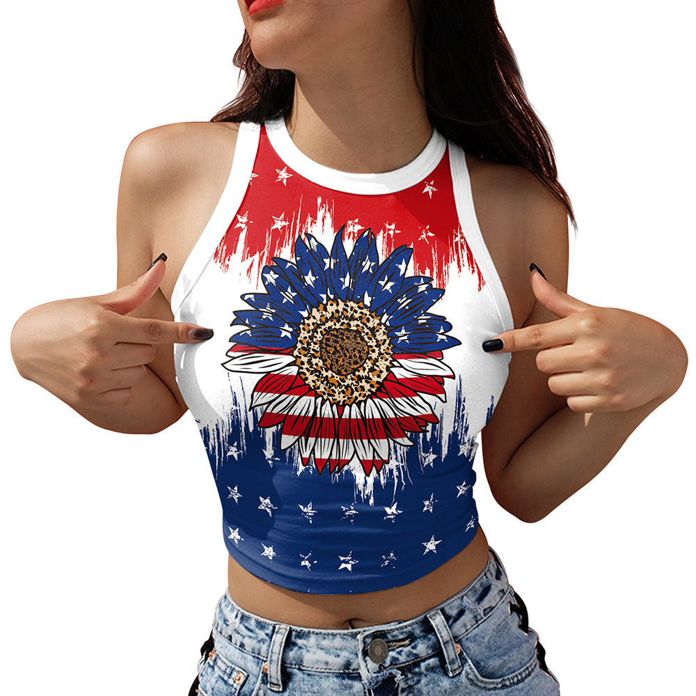 Women's Independence Day Flag Digital Printing Sleeveless Tops
