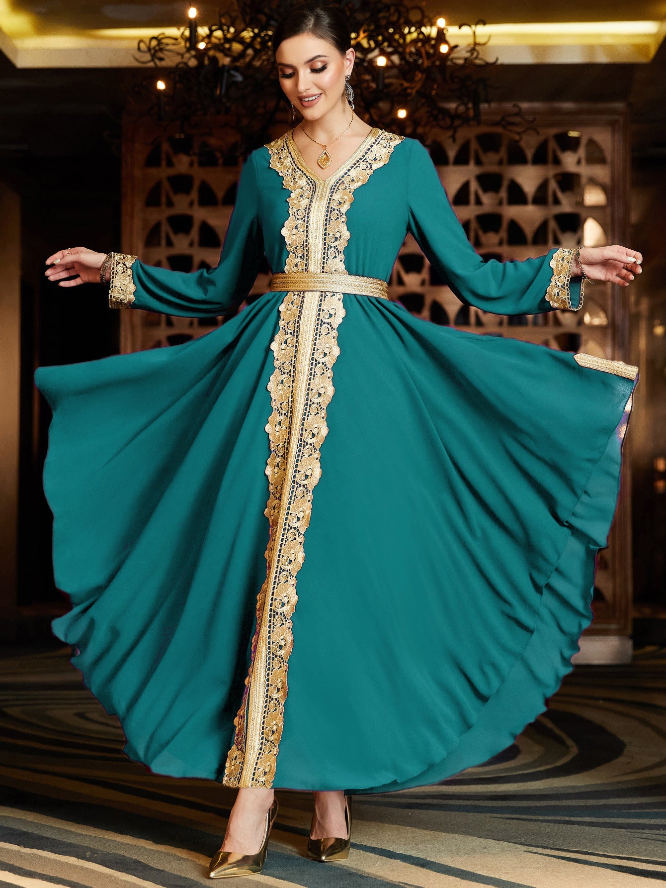 Women's Chiffon Irregular Dress Stitching Lace Saudi Clothing