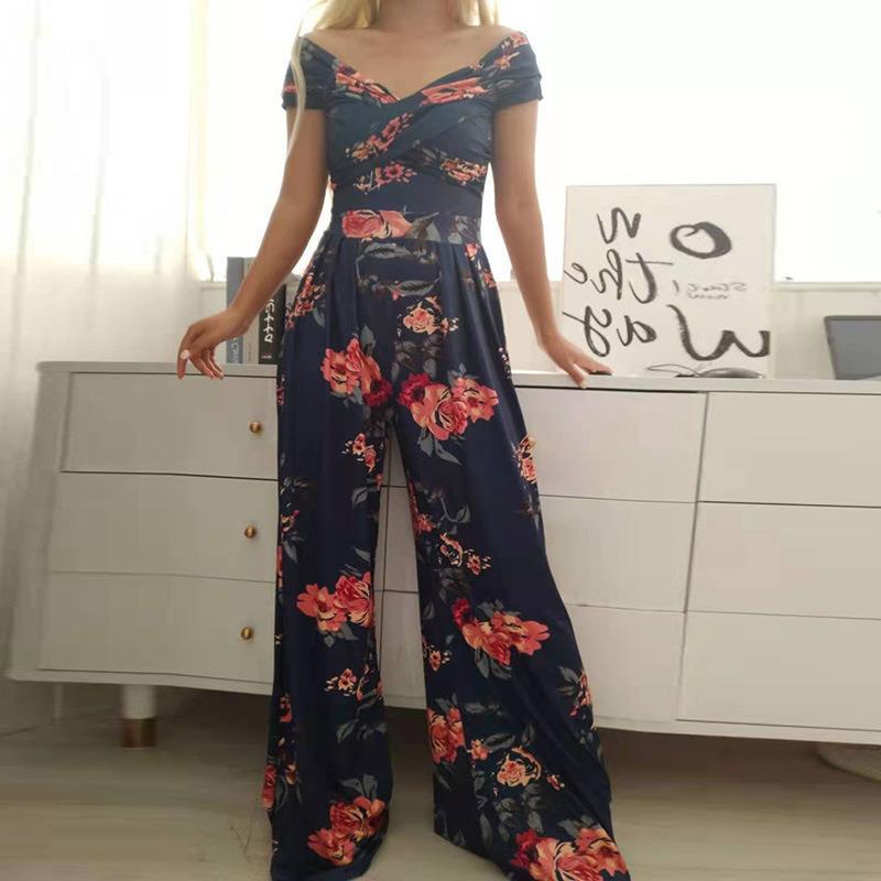 Women's Fashion Printed Temperament Commute Casual High Jumpsuits