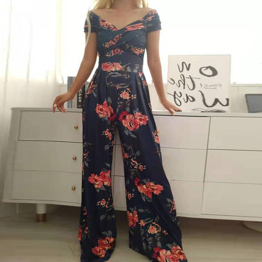 Women's Fashion Printed Temperament Commute Casual High Jumpsuits