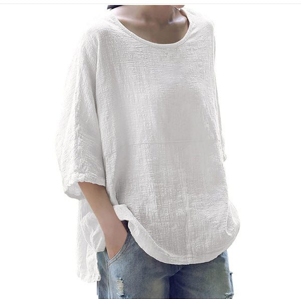 Women's Length Sleeve Pullover Loose Round Neck Blouses