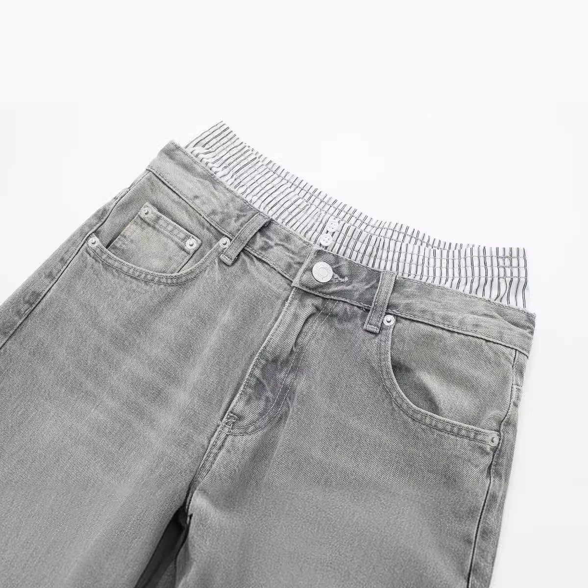 Women's Fashion Low Waist Boxer Briefs Detail Jeans
