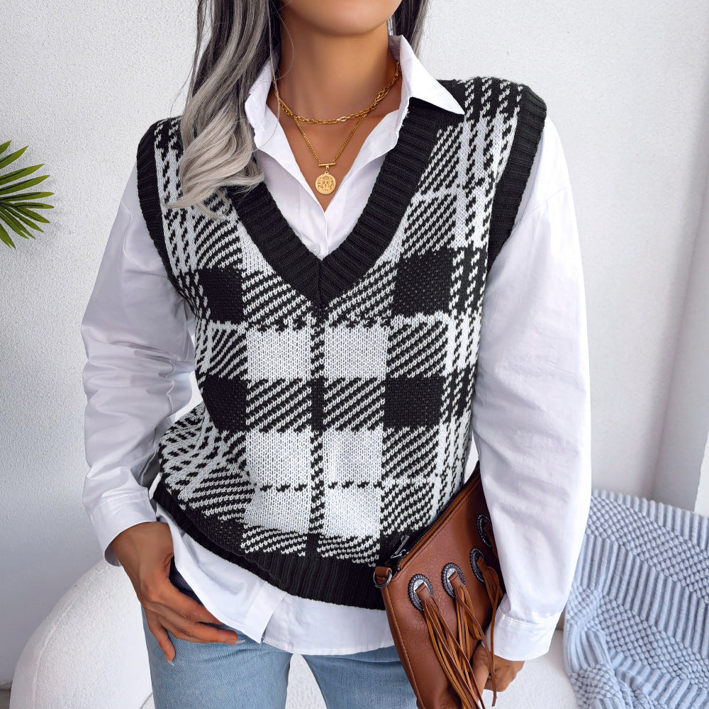 Beautiful Women's Clearance Casual Check Knitted Sweaters