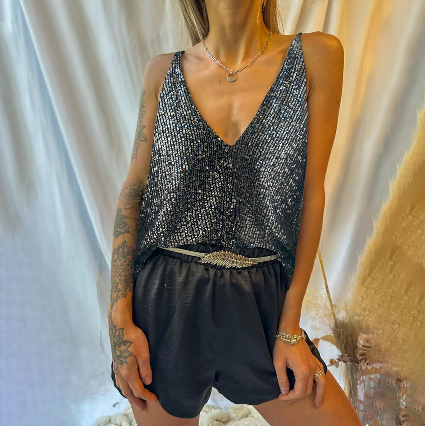 Outer Wear Camisole Sexy Shiny Sleeveless Tops