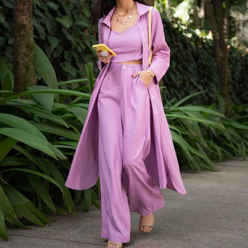 Women's Autumn Fashionable Mid-length Shirt Sling Straight Suits
