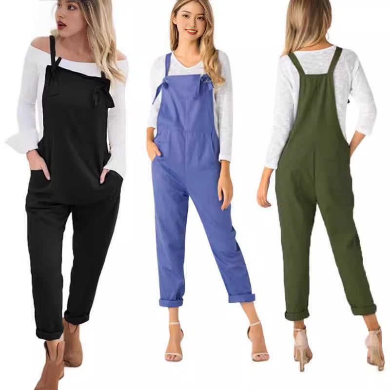 Women's Summer Loose Casual Pocket Suspender Trousers Jumpsuits