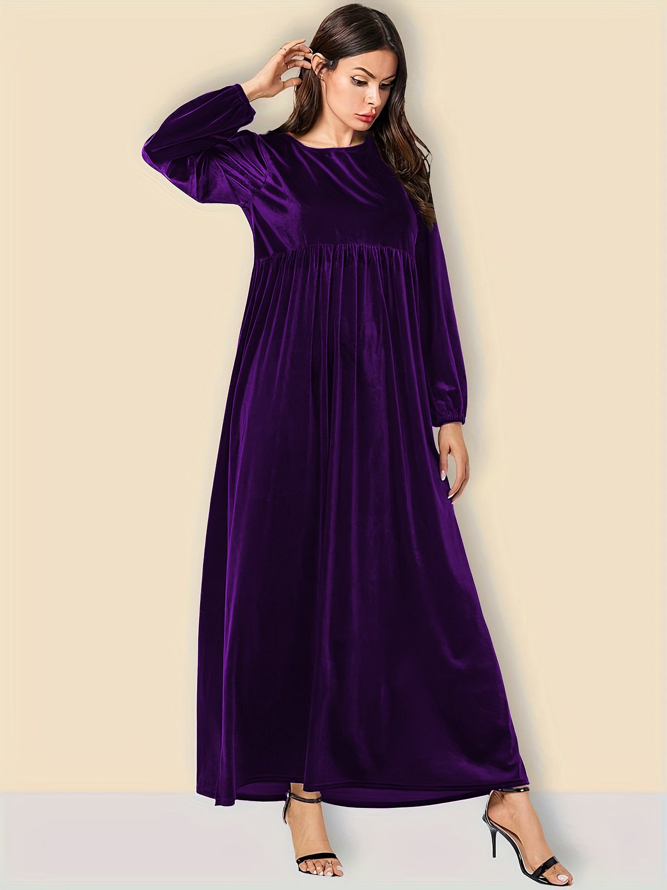 Women's Sexy Round Neck Long Sleeve Veet Dress
