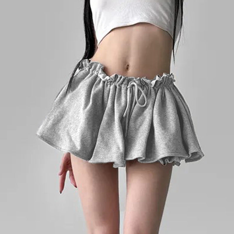 Pure Desire Style Basic Gray Elastic Drawstring Skirts