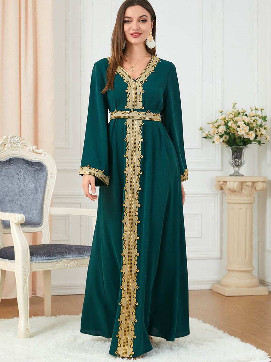 Women's Solid Color Stitching Basic Loose Embroidery Long Dresses