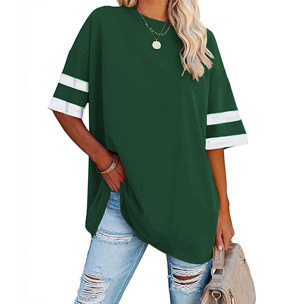 Women's Half Sleeve Round Neck Contrast Color Blouses