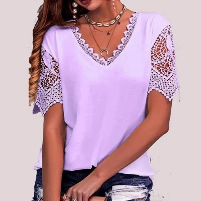 Women's T-shirt Popular Lace Stitching Loose Sleeve Shorts